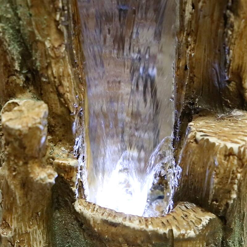 Tree Trunk Fountain with Cool White LED Lights