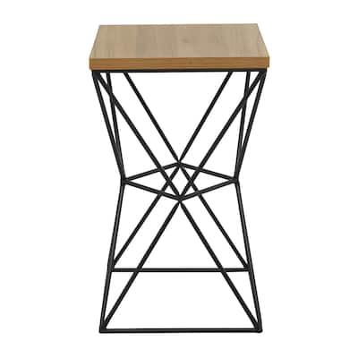 Metal Accent Table with Brown Wood Top - Black - Roche River Decor