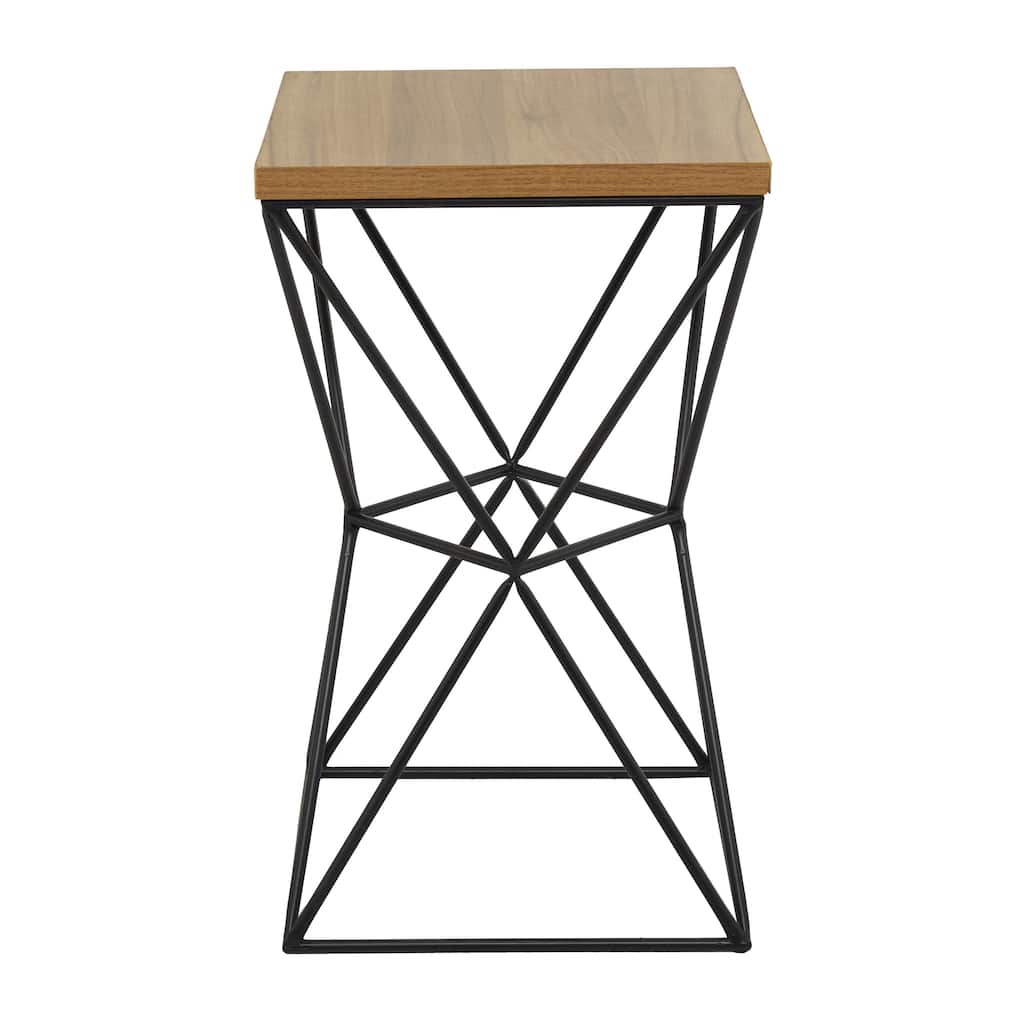 Metal Accent Table with Brown Wood Top - Black - Roche River Decor