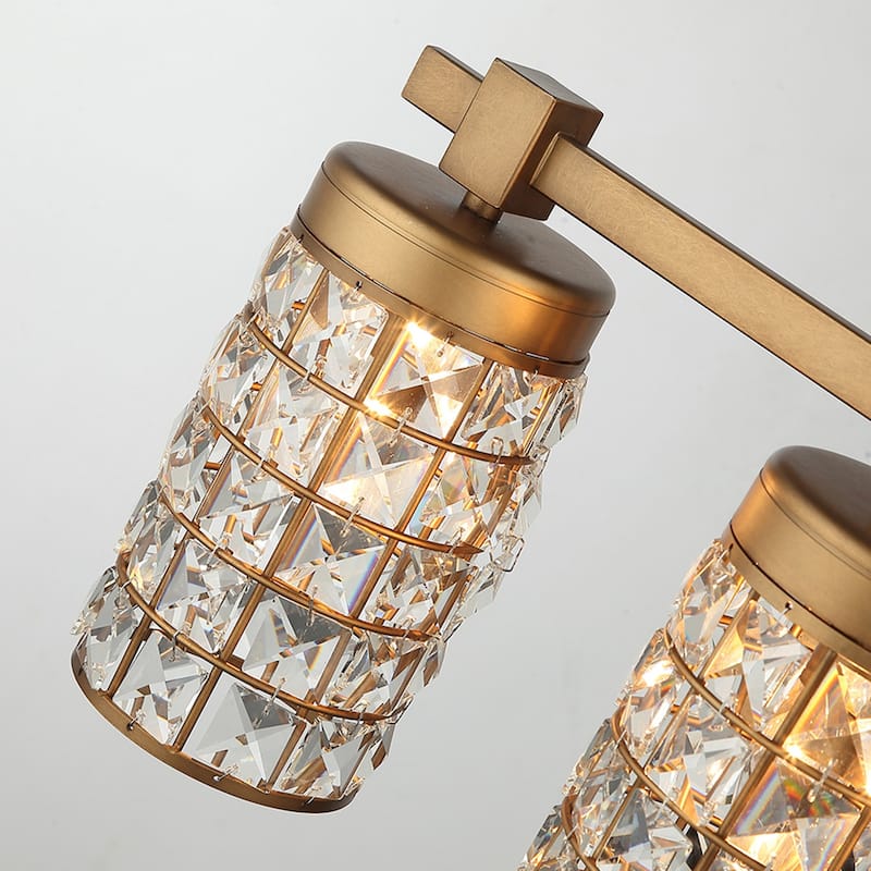 20 in. 3-Light Gold Wall Sconce with Crystal Cylinder Shade - N/A