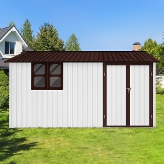 Outdoor 10 x 12 ft Metal Storage Shed with Window and Padlock - 147.6" x 121.2" x 80.62"