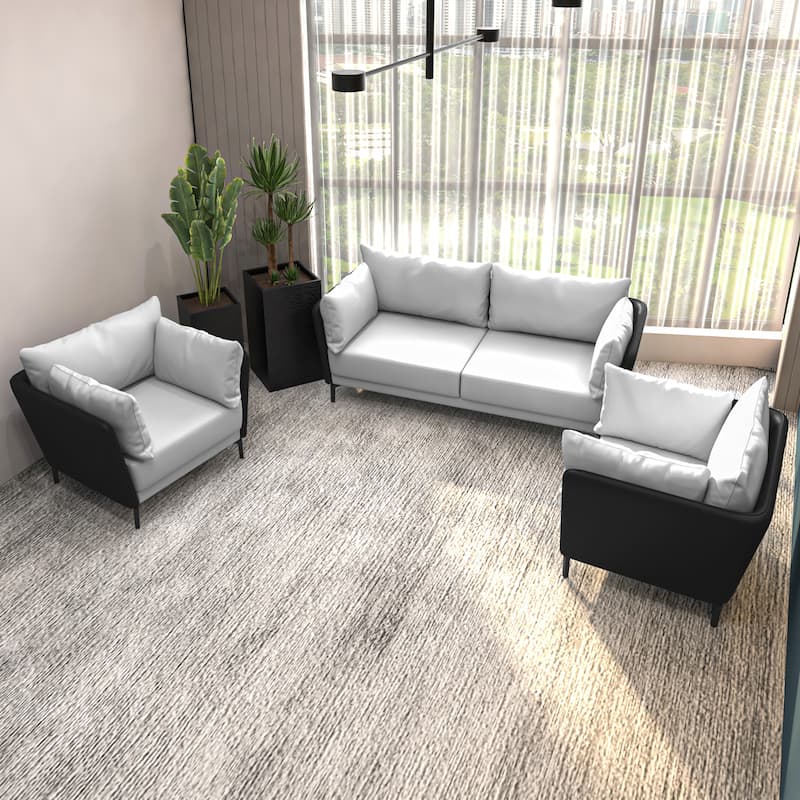 Luxify Upholstered Premium Leather 3-Piece Sofa Set with Solid Wood Frame Metal Legs Removable Cushions for Modern Home