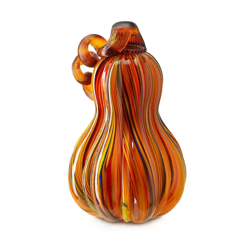 Glitzhome Multi Striped Fall Harvest Glass Pumpkins Halloween Thanksgiving Festival Decorations