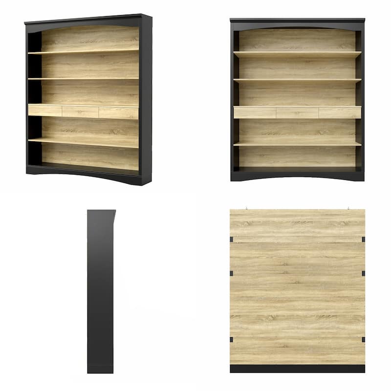 65" Tall Bookshelf with Drawers, Extra-Wide Storage Shelf Unit, Adjustable Wood Bookcase, Modern Display Cabinet