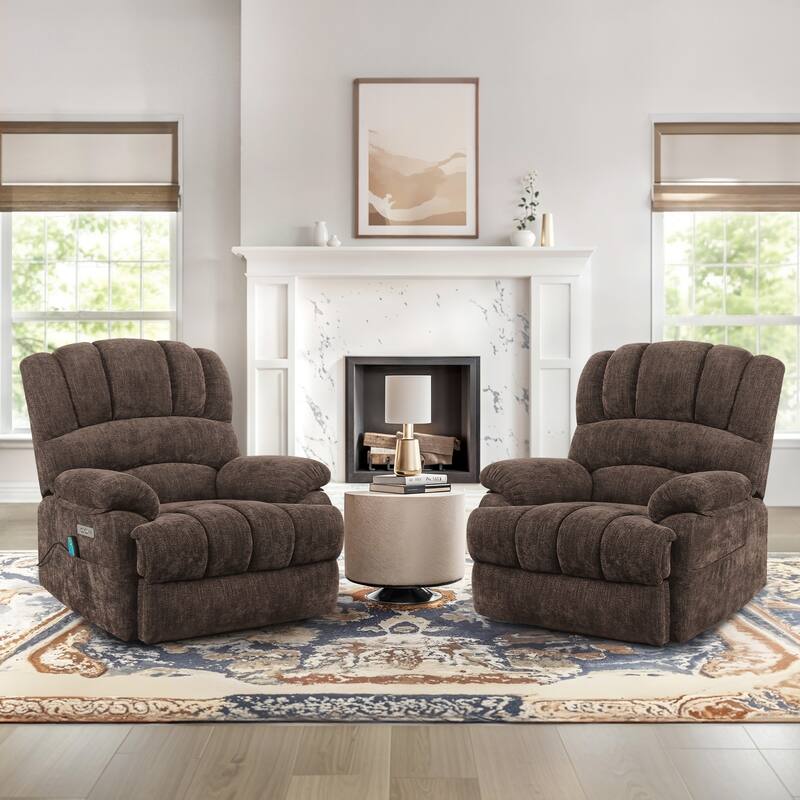 Electric Recliner Chair Lift Recliner with Heat and Massage for Adults Set of 2 - Dark Brown