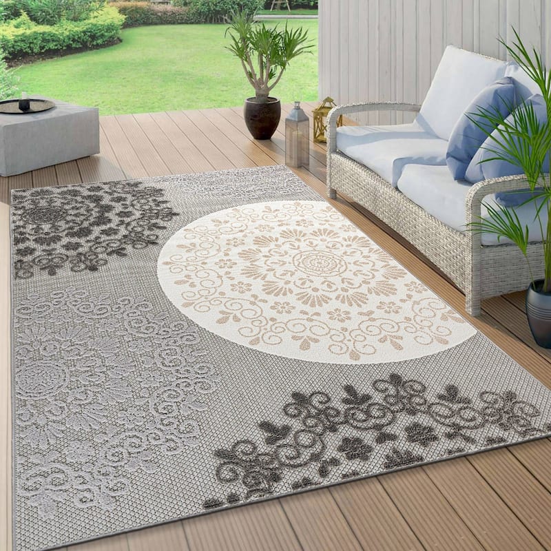 Verona Contemporary Floral Circles Indoor/Outdoor Area Rug