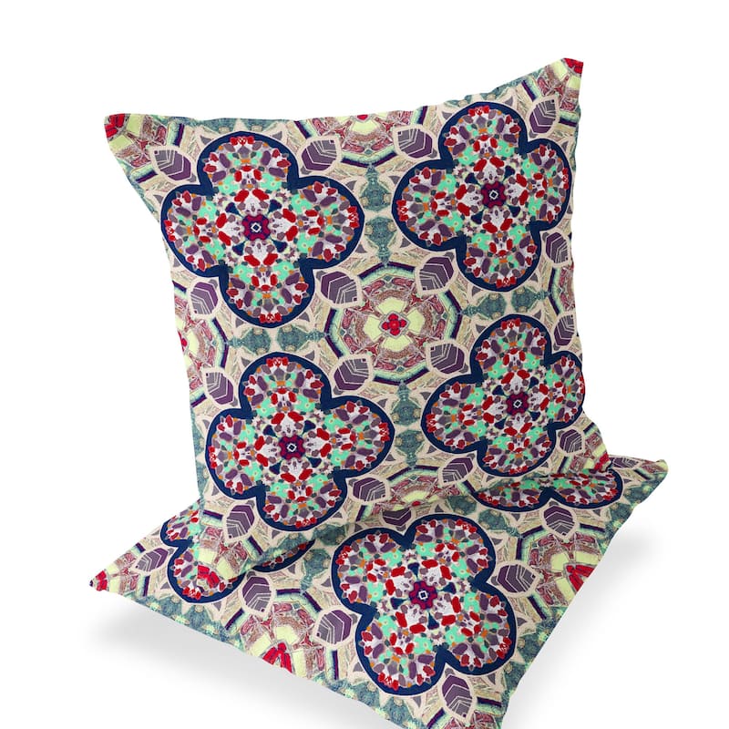 HomeRoots Set of Two 16" X 16" Green and Red Blown Seam Floral Indoor Outdoor Throw Pillow - 16.00' X '16.00' X '5.00