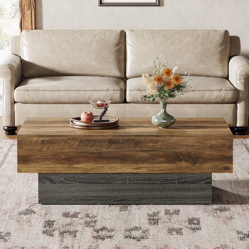 Farmhouse Wood Coffee Table, 55-Inch Rectangle Large Tea Table
