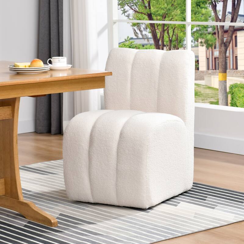 Modern 20" W Faux Sheepskin Upholstered Rolling Side Chair With Casters - Single - Beige