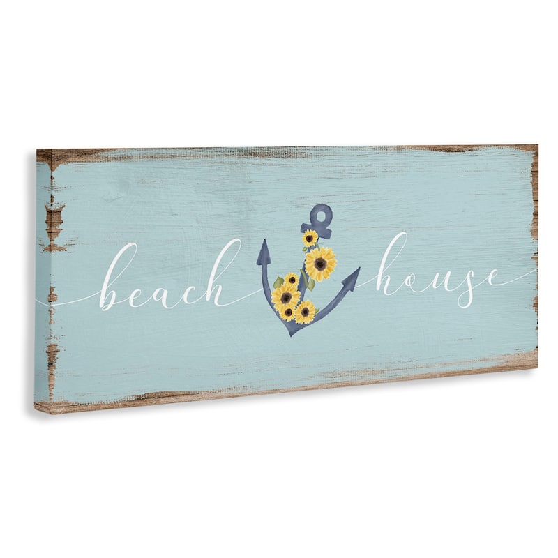 Stupell Beach House Sign with Floral Wrapped Anchor Canvas Wall Art - Multi-Color