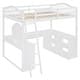 preview thumbnail 10 of 16, Full Size Loft Bed with U-Shaped Desk & Drawers, White Wooden Bedframe with Tri-fold Mirror & Storage Shelves for Student Dorms