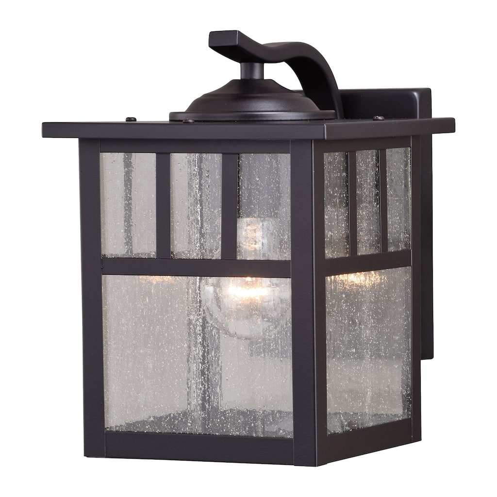 VAXCEL Mission 9.5 in. H 1-Light Oil Burnished Bronze Mission Outdoor Wall Sconce, Steel, Clear Seeded Glass Shade