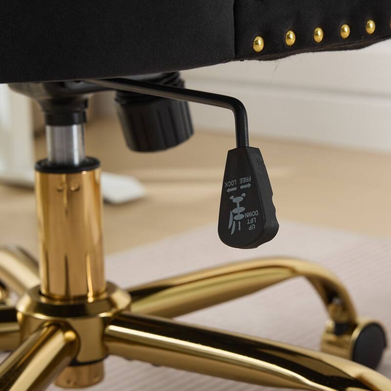 GDF Studio - Velvet Tufted Upholstered Home Office Chair with Golden Metal Base with Swivel Adjustment and Elegant Button Back