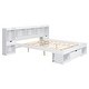 preview thumbnail 24 of 22, Queen Wood Platform Bed with Storage Headboard & Drawer, Grey