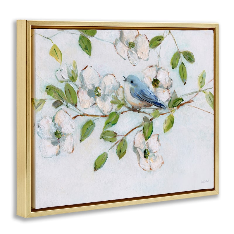 Stupell Bluebird on Dogwood Branch Framed Floater Canvas Wall Art Design By Sally Swatland