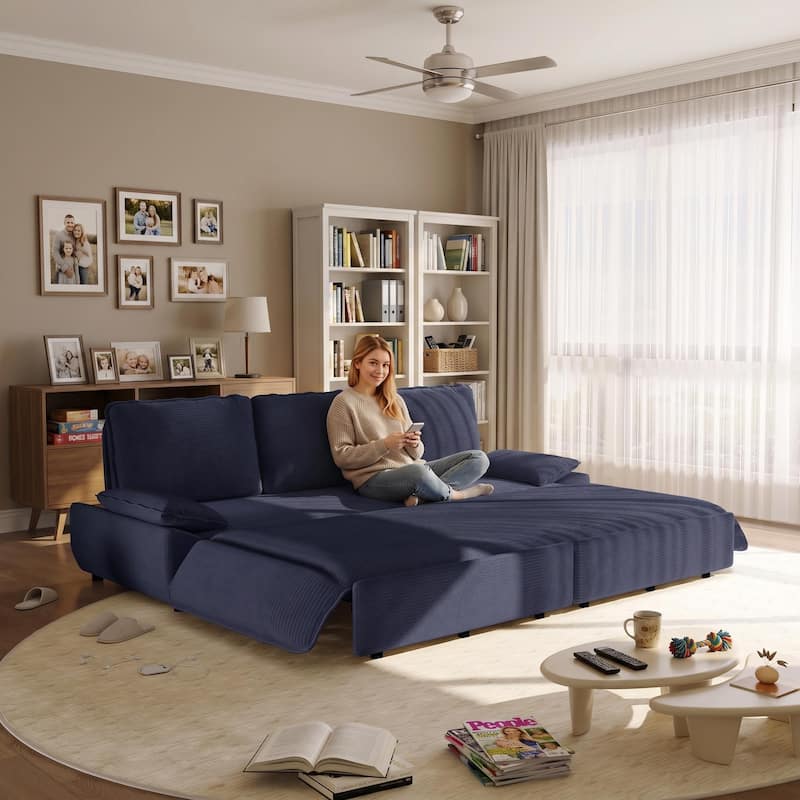 Homy Casa 73.2''/94.5" Queen/King Pull Out Sofa Bed, 3-in-1 Corduroy/Velvet Sleeper Couch