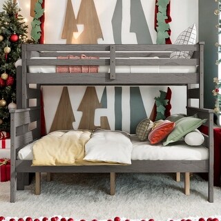 Detachable Design Wood Twin XL over Queen Bunk Bed with Ladder, Gray ...
