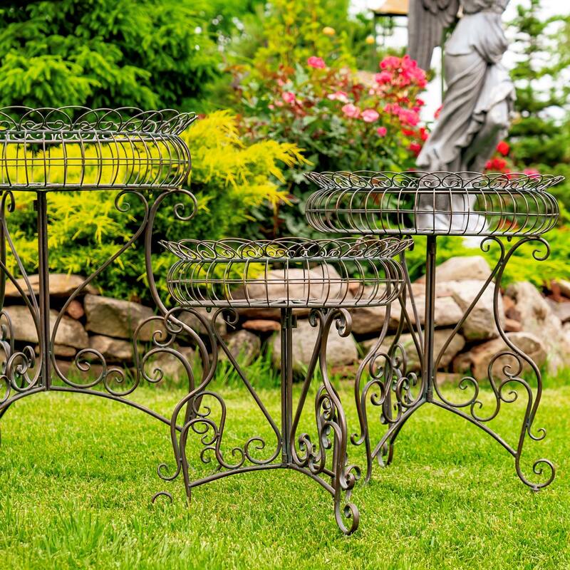 Set of 3 Round Plant Stands with Baskets "Copenhagen 1843"