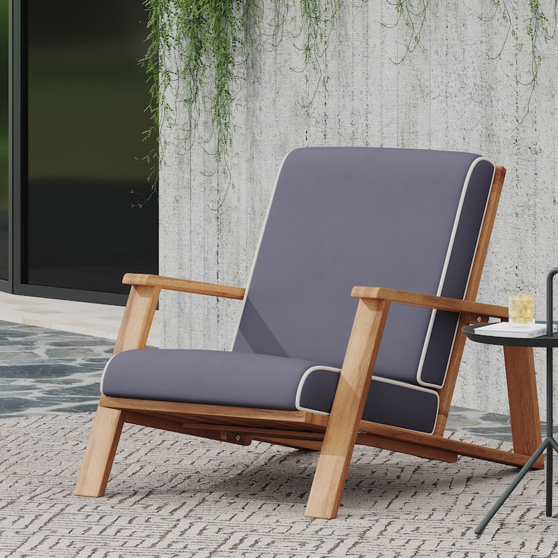 Roomfitters Mid-Century Acacia Wood Lounge Armchair with Cushions, Patio Seating Furniture