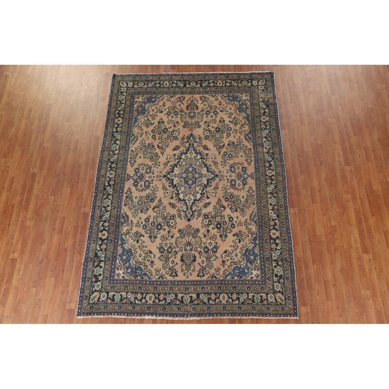 Hand Knotted Oriental 100% Wool Carpet Traditional Floral Peach Hamedan Area Rug - 9' 10'' X 6' 11''
