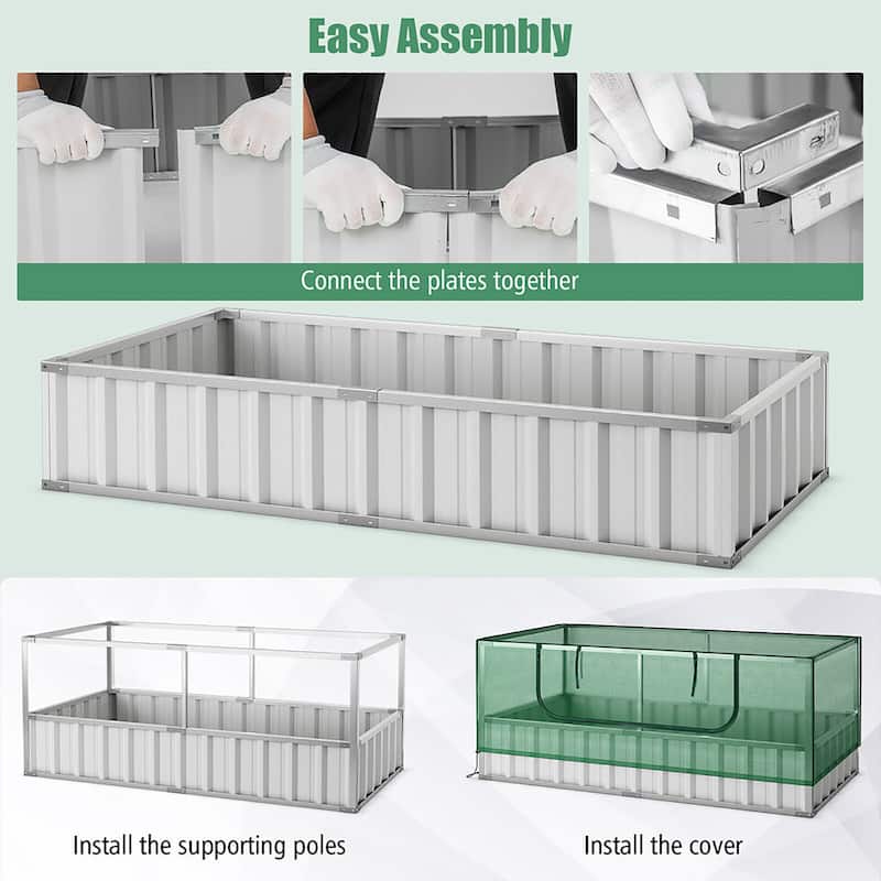 Gymax 69'' x 36'' x 28'' Galvanized Raised Garden Bed w/ Cover Roll-up
