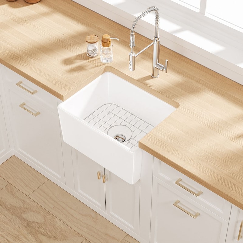 Eridanus Denbigh Farmhouse Apron 21" x 16" Crisp White Prep Sink