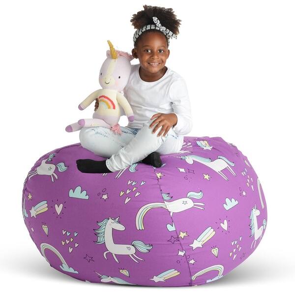 slide 2 of 8, Creative QT Stuff 'n Sit XL 38'' Bean Bag Storage for Stuffed Toys, Purple Unicorn