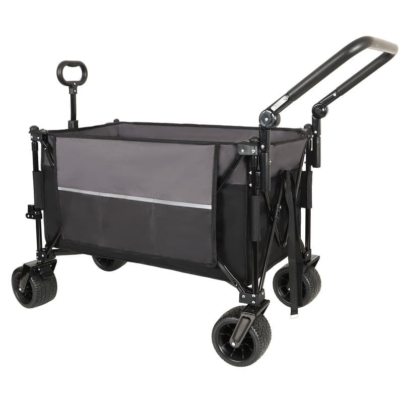 Versatile Push-Pull Folding Wagon Cart – Features 360° Rotating Handle & All-Terrain Wheels, Heavy-Duty Adjustable Design .