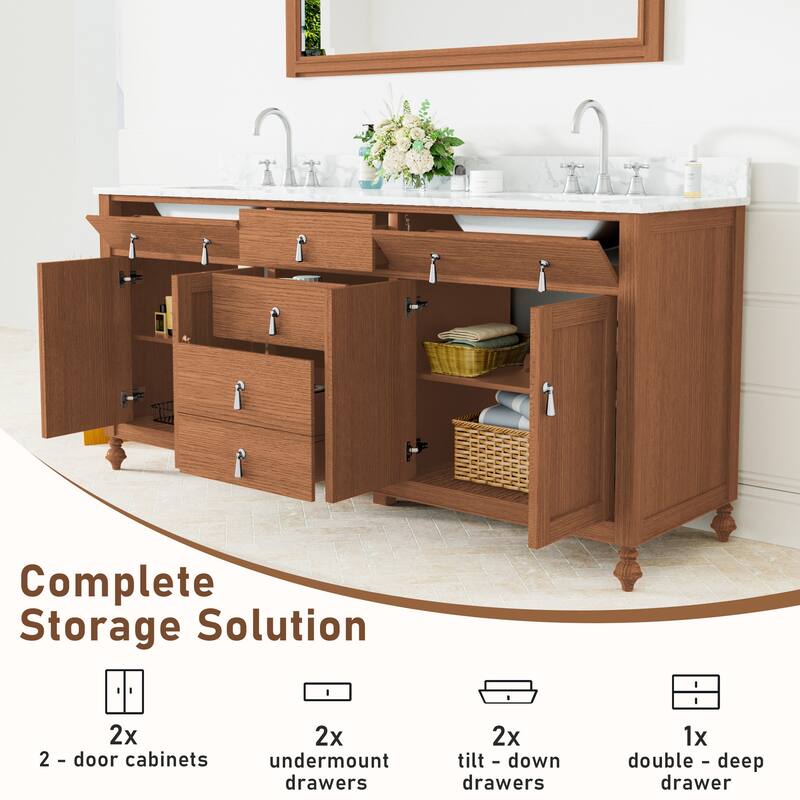 72-Inch Farmhouse Style Bathroom Vanity with Double Ceramic Sink