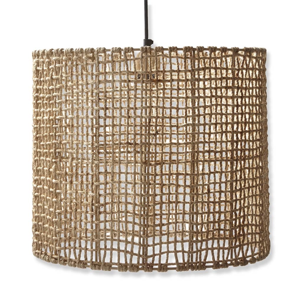 Jute Woven Pendant Light Natural Ceiling Fixture 14 in H x 16 in L x 16 in W Indoor Decor Everyday Use