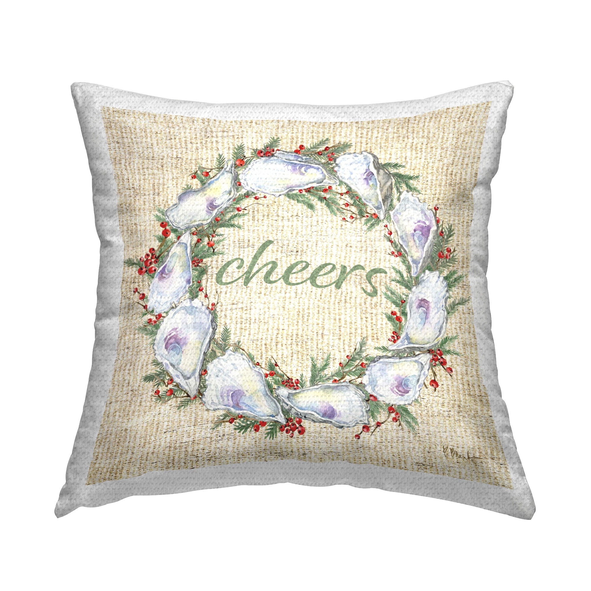 Stupell Shells & Holly Wreath Printed Outdoor Throw Pillow Design by Paul Brent