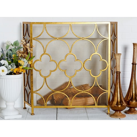 Gold Iron Contemporary Wood Fireplace Screen Pattern 35 x 50 x 1