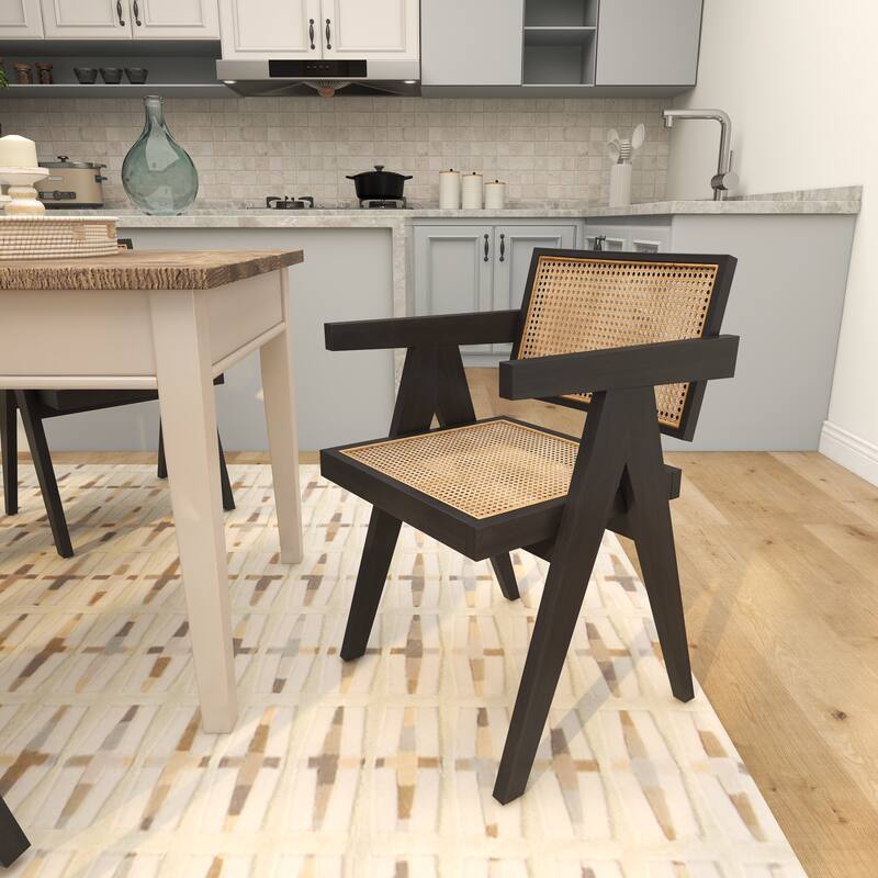 Teak Wood Living Room Accent Chair with Leather or Woven Cane Seat