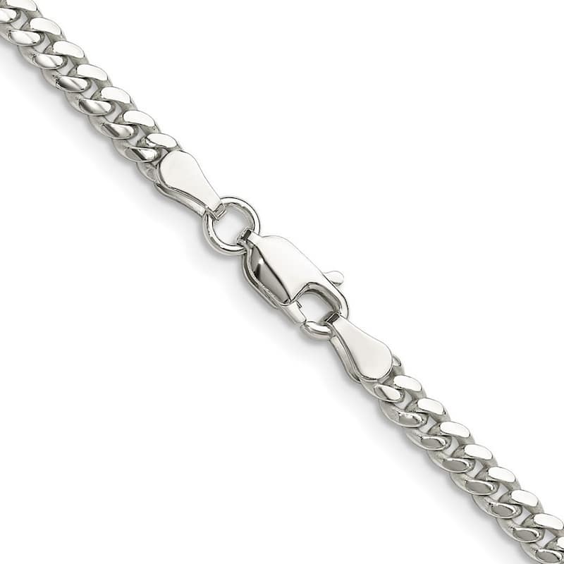 Curata 925 Sterling Silver Polished 3.4mm Domed Curb Chain Necklace for Men