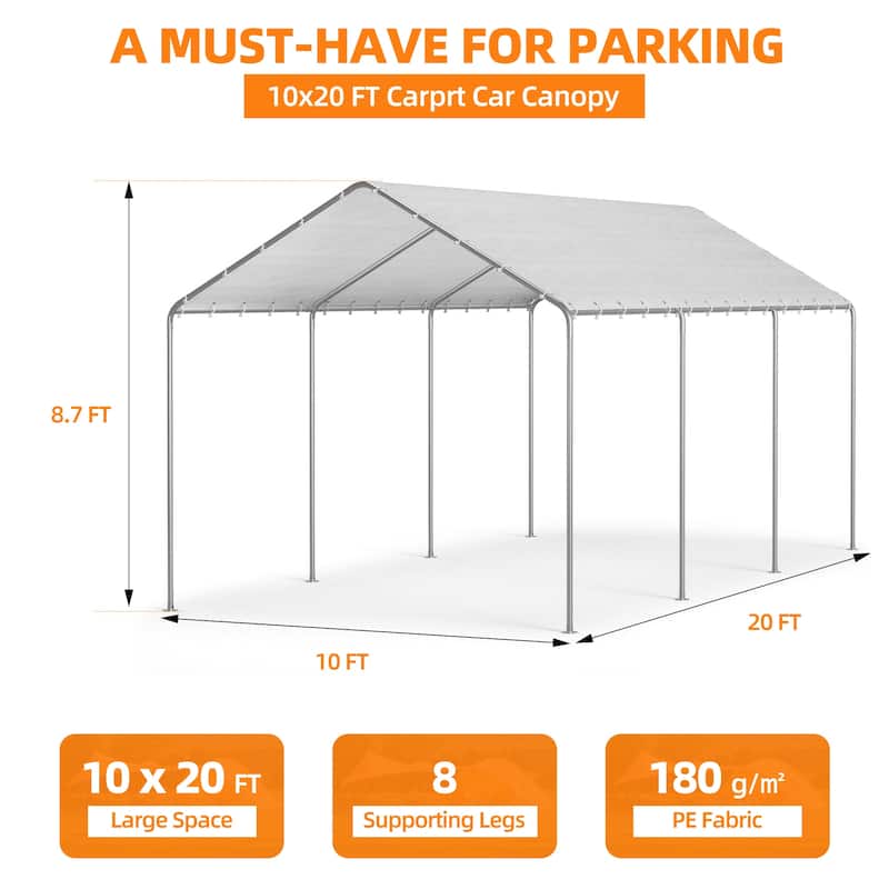 Heavy Duty Carport, Waterproof & UV Resistant Garage Cover with 8 Heavy-Duty Galvanized Steel Poles, Tool-Free Assembly