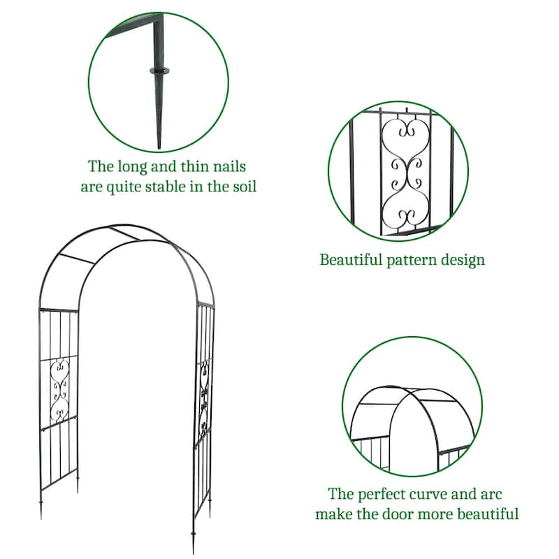 Arc Roof Wrought Iron Arch Plant Climbing Frame - Dark Green