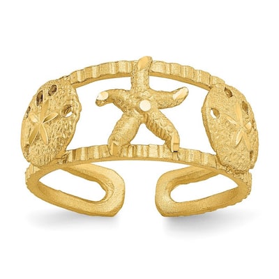 Curata Womens Adjustable Solid 14 karat Yellow Gold StarFish Toe Ring