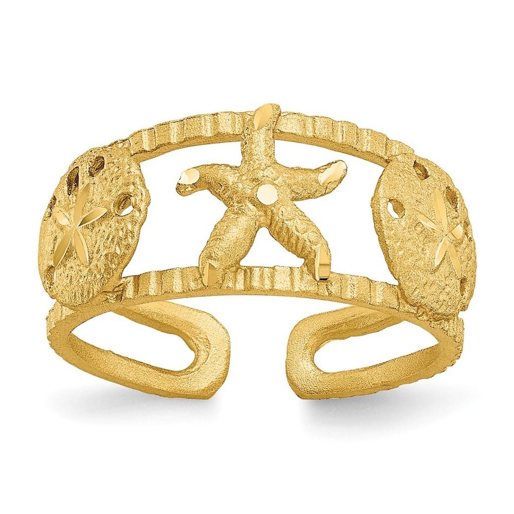 Curata Womens Adjustable Solid 14 karat Yellow Gold StarFish Toe Ring