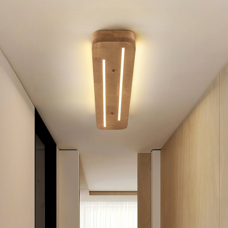 39.37 in. Farmhouse Rustic Brown Long Strip Linear Wood LED Flush Mount Ceiling Light - 39.37 in. W x 7.68 in. H x 2.76 in. D