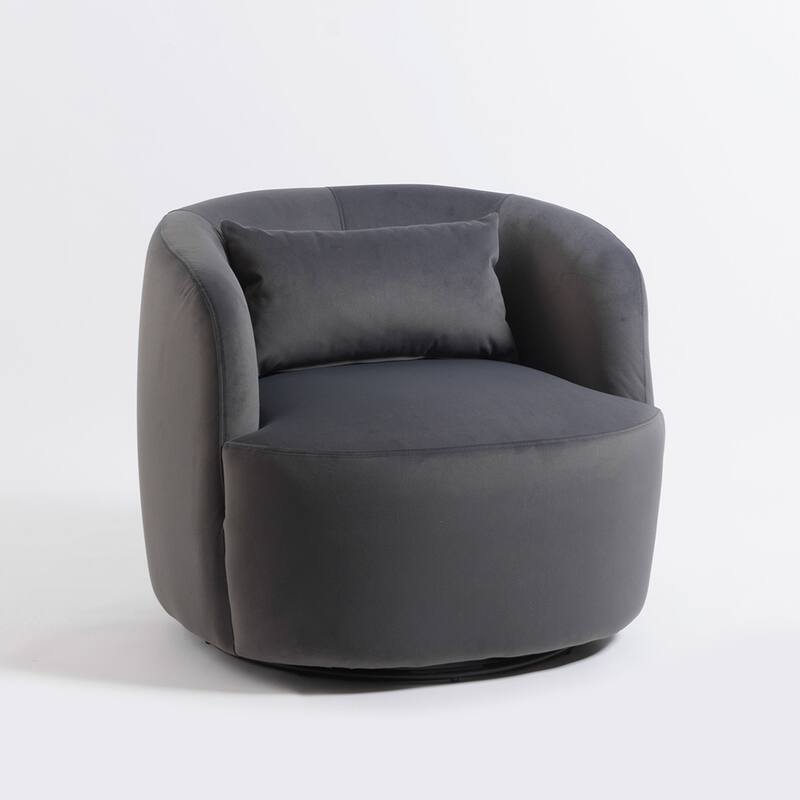 KINWELL 34" Wide Velvet Upholstered Swivel Accent Chair with Toss Pillow