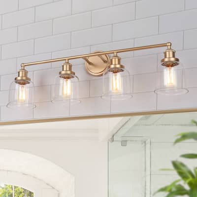 Ciare Modern Gold 4-light Bathroom Vanity Light Dimmable Glass Wall Sconces - Rose Gold 4-light - L 30" x W 7" x H 10"