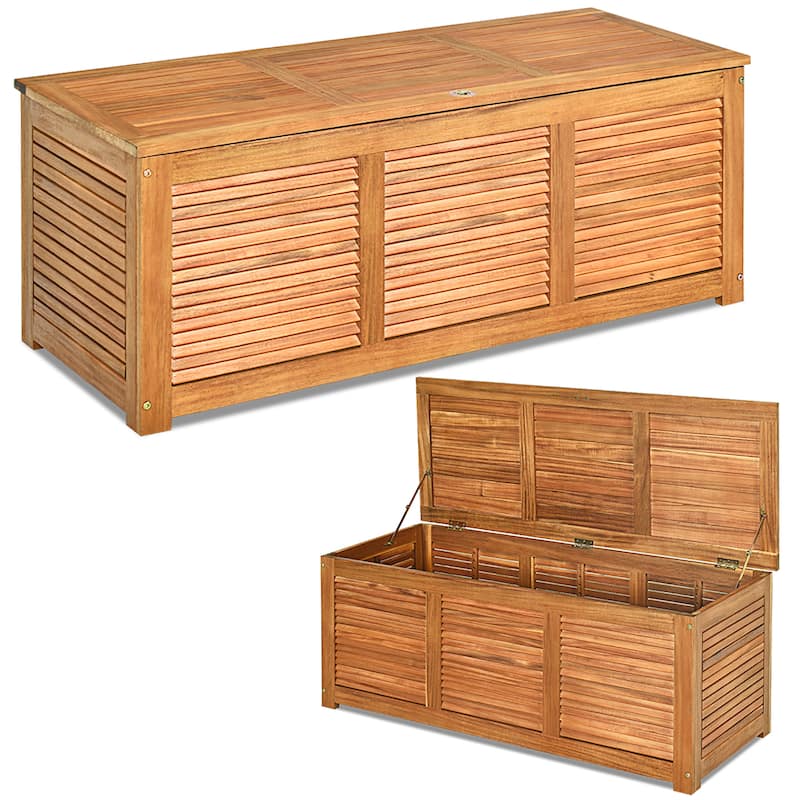 47 Gallon Acacia Wood Deck Box Garden Backyard Storage Bench - Nature