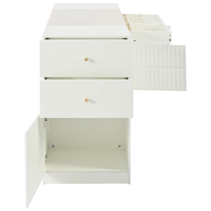HomeRoots 33" White Wood And Glass Six Drawer Island Vanity Dresser