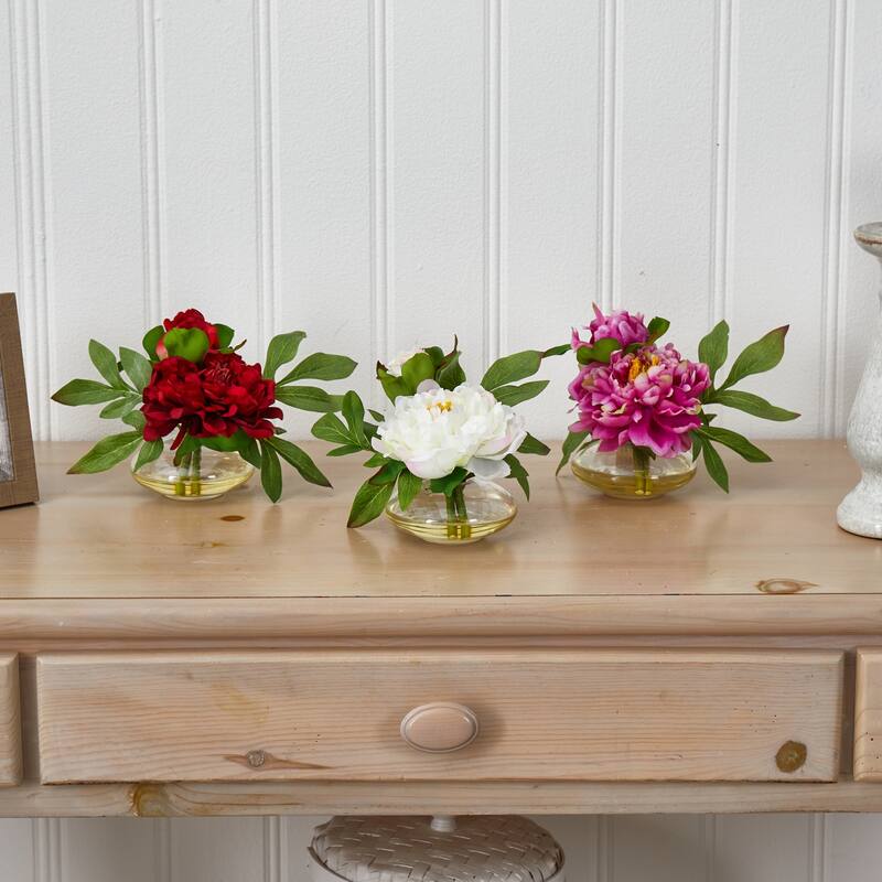 Floral Vase Set of 3 - Small Decorative Vases with Artificial Flowers - Home Decor for Tables & Shelves - 6