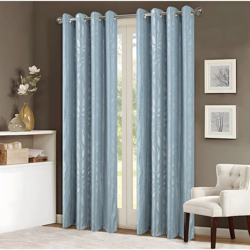 Bexley Foil Print Leaves Window Curtain - Wedgewood