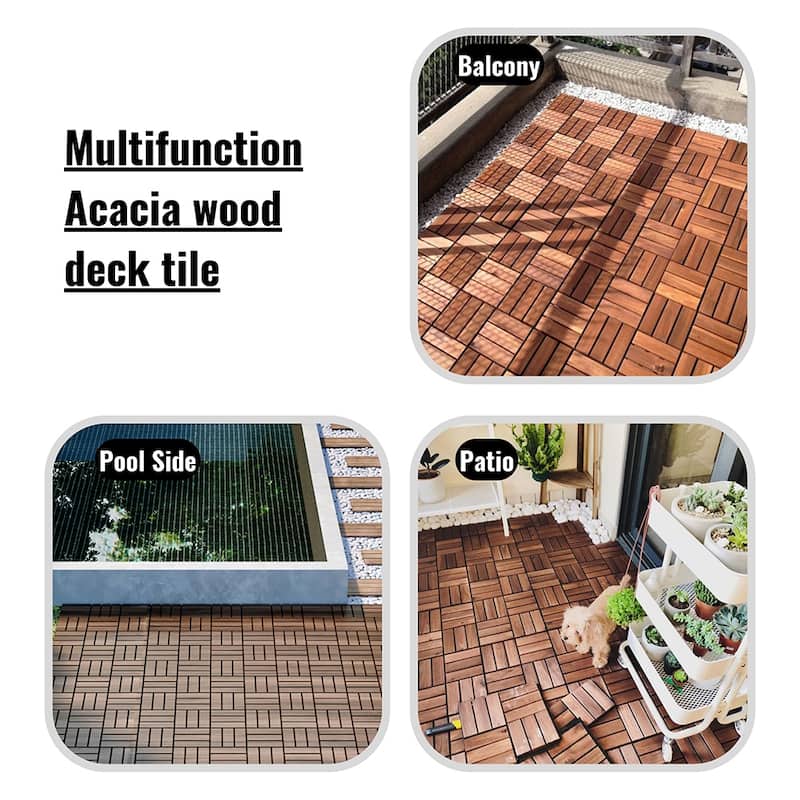 12"x12" Square Wood Interlocking Flooring Tiles Pack of 10/20/30