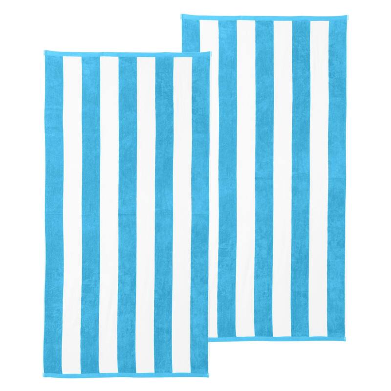 Linery & Co. Cotton Stripe Beach Towel, 4 Pack - 30" x 60" - 2 Pack- 30" x 60" - Air Blue