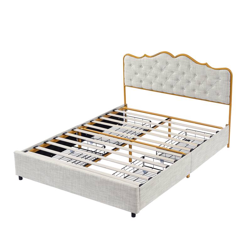 Metal frame sleeping bed with four storage drawer