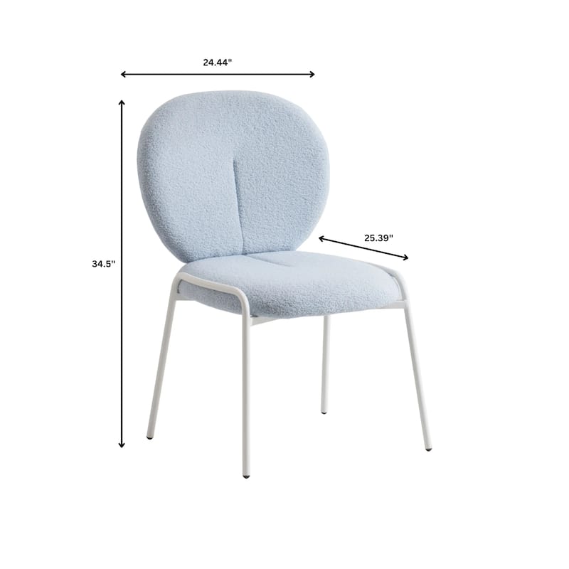 Celestial Modern Boucle Dining Chairs - Upholstered Accent Side Chairs with White Powder-Coated Iron Frame Set of 2