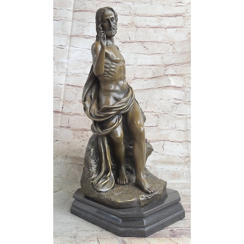 Jesus Christ Seated Bronze Statue Sculpture Marble Base Religious Christianity Decor By Valli